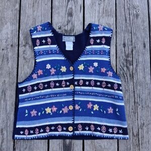 Vintage Bonjour Floral Embroidered Knit Vest